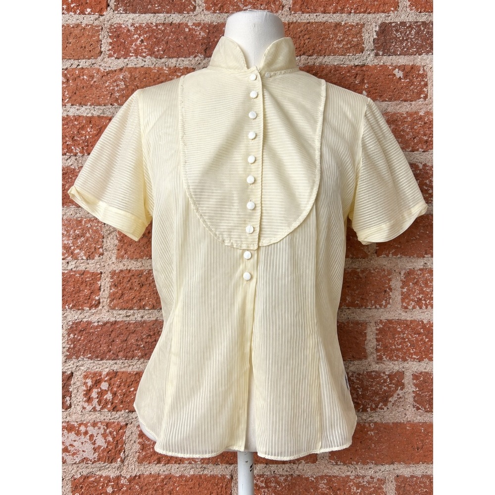 Vintage Pure Silk Blouse Cream Short Sleeve Pleated Top Coquette Edwardian